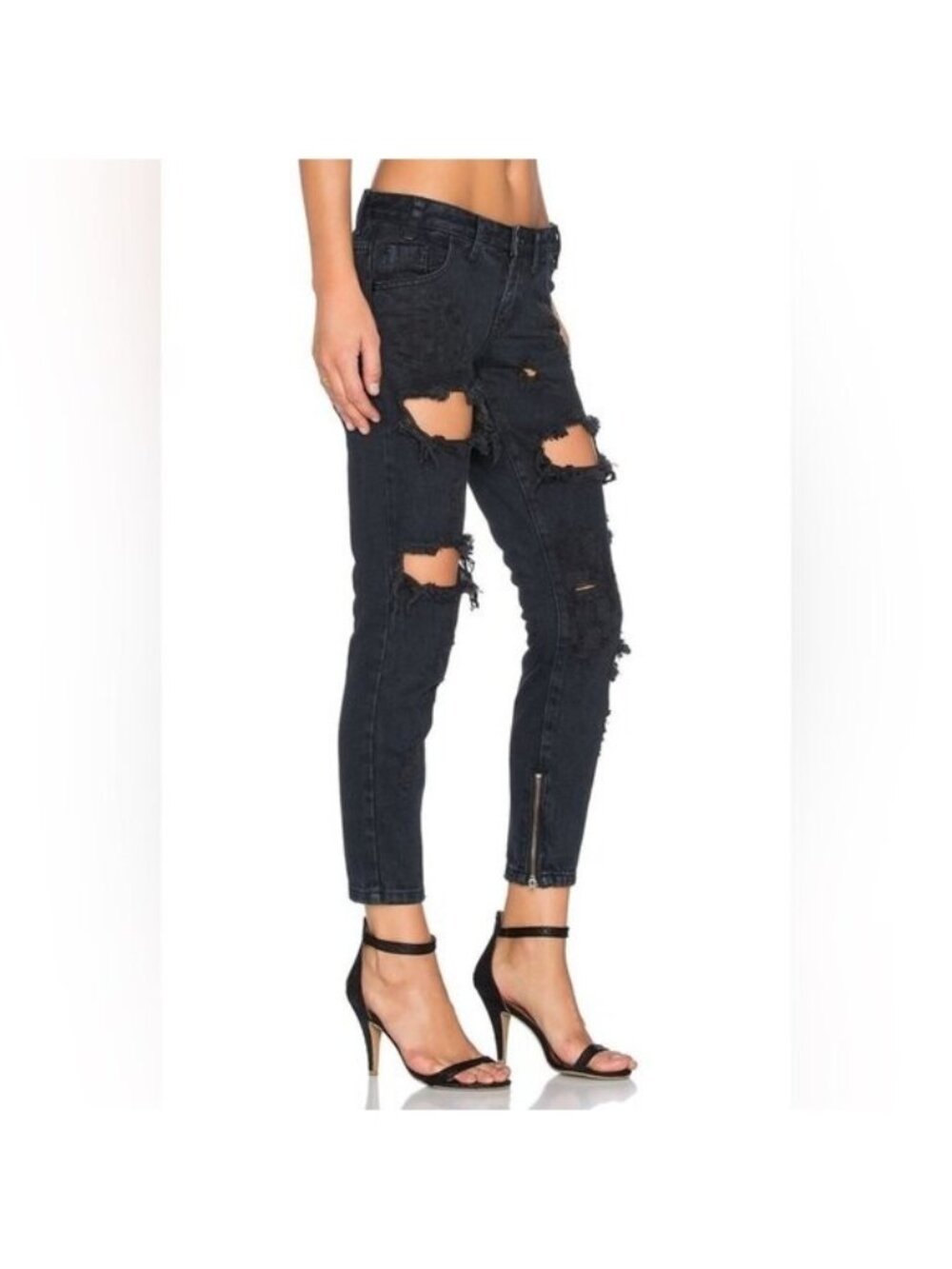 One Teaspoon Black Freebirds Jeans Distressed Straight Zipper whimsigoth punk